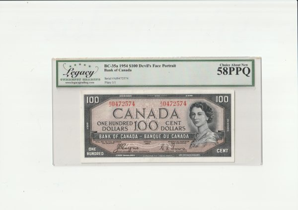 Canada $100 1954 Devil Coyne-Towers A/J - Legacy AU58PPQ