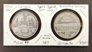 Canada Trade Token: Cornwall ON 1959 25c Coin and Medal Alignment Set