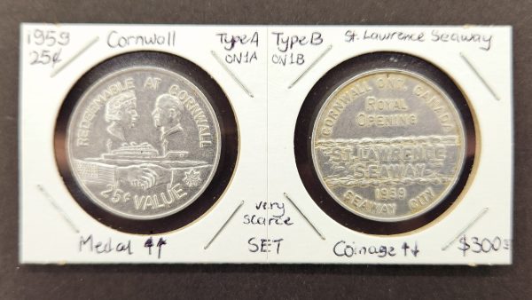 Canada Trade Token: Cornwall ON 1959 25c Coin and Medal Alignment Set