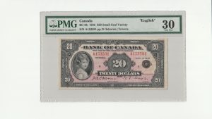 Canada $20 1935 English Small Seal - PMG VF30